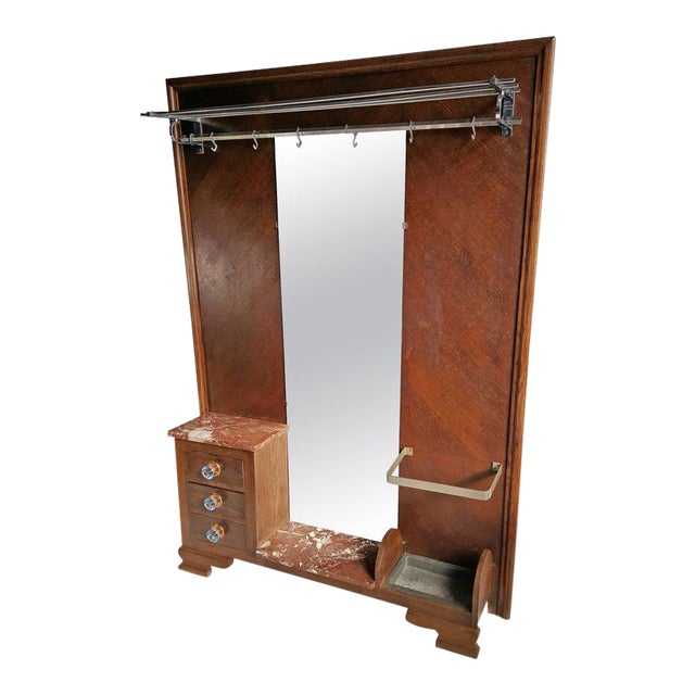 1930s European Art Deco Hall Tree, Mirror, Hat Rack and Umbrella Stand