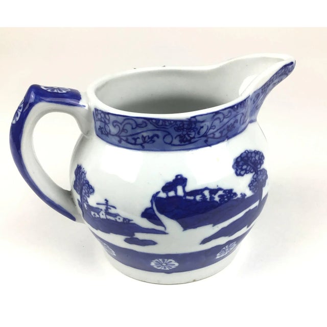 Blue Large Vintage Blue & White Porcelain Cream or Milk Pitcher For Sale - Image 8 of 12