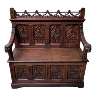 Antique Neo-Gothic Chest Bench, 1880 For Sale