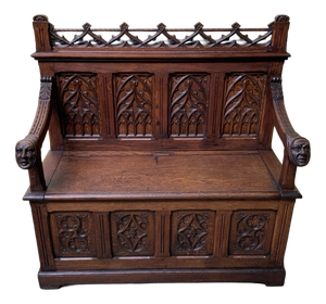 Antique Neo-Gothic Chest Bench, 1880