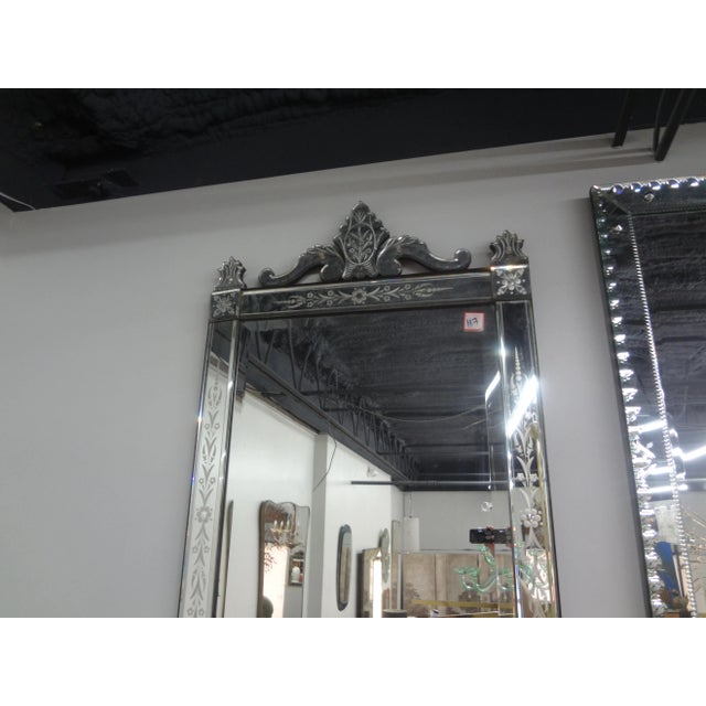 Antique Etched And Beveled Venetian Mirror. Lovely etched and beveled Venetian mirror from the 1940's. This large antique...