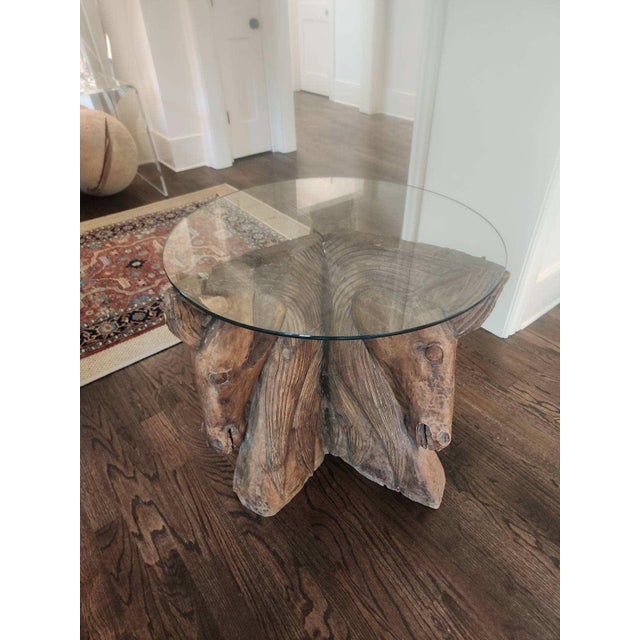 Show stopper! Wood Horse Round Table that would be great as an entry table or side table Made of solid wood hand-carved...
