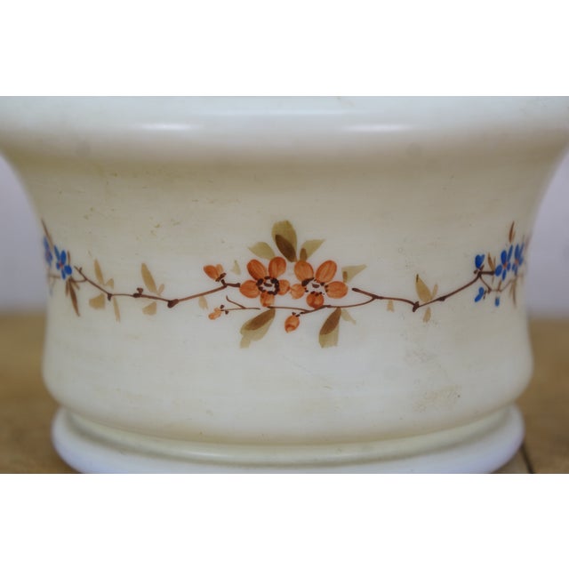 Off-white Antique French Victorian Painted Floral Opaline Glass Vanity Jar Casket 5" For Sale - Image 8 of 14