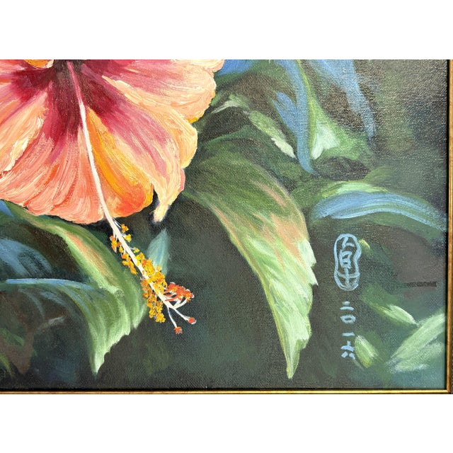 Original Signed and Framed Painting on Canvas 'Pretty Hibiscus' For Sale In West Palm - Image 6 of 14