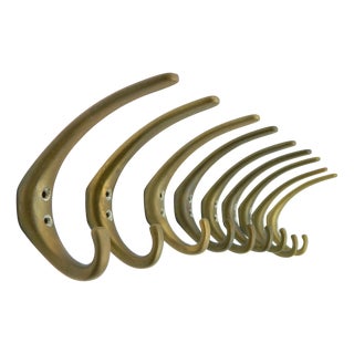 Coat Hooks in Brass by Franz Hagenauer for Werkstätte Hagenauer Wien, 1950s, Set of 9 For Sale