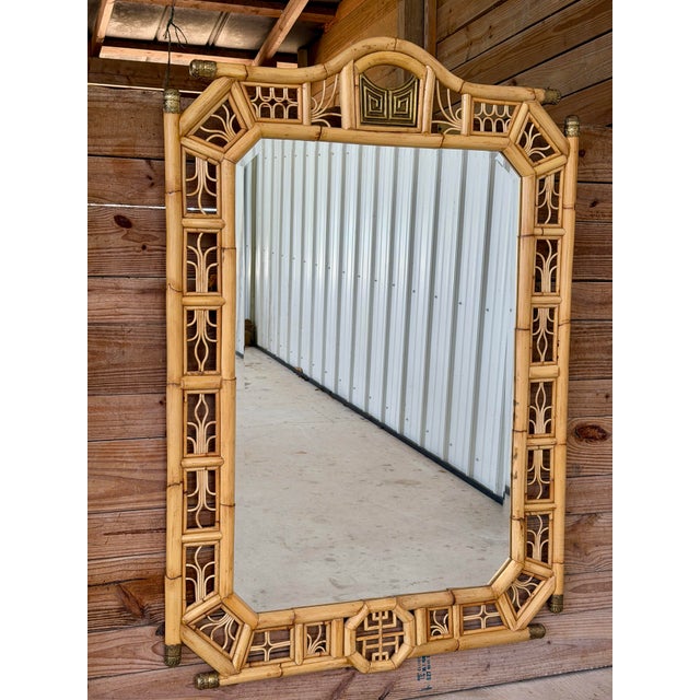 Monumental Maitland-Smith Chinoiserie Style Rattan Wall Mirror With Geometric Fretwork For Sale - Image 11 of 11
