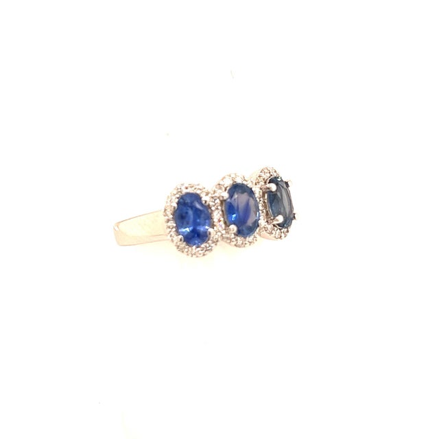 Natural Sapphire Diamond Ring 7 14k W Gold 1.67 TCW Certified For Sale In New York - Image 6 of 12