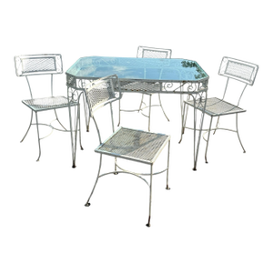 Mid Century Patio Set Outdoor Dining Table & Chairs Distressed Italian Garden Furniture