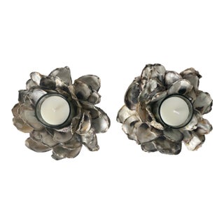 Oyster Shell Votive Candle Holders-a Pair For Sale