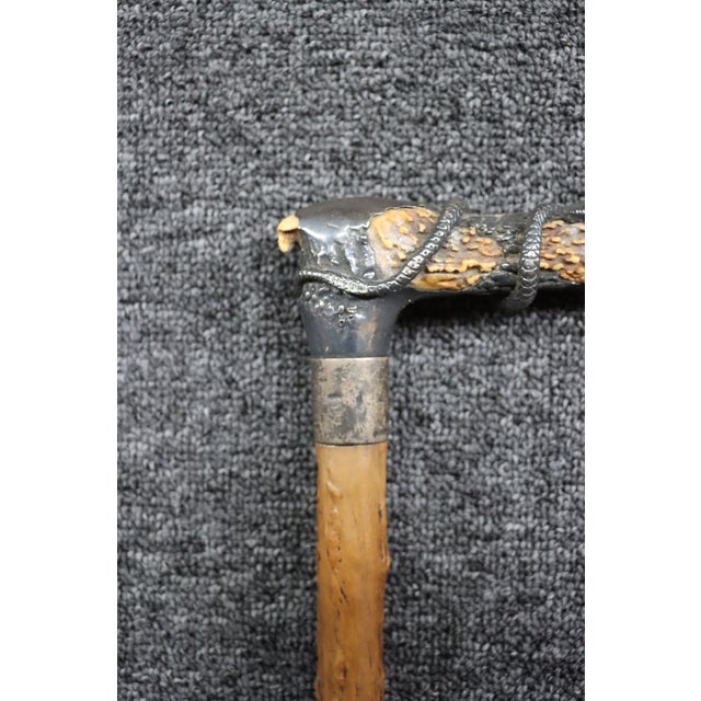 Antique English Country Walking Stick With Deer Antler and Silver Handle For Sale - Image 4 of 16