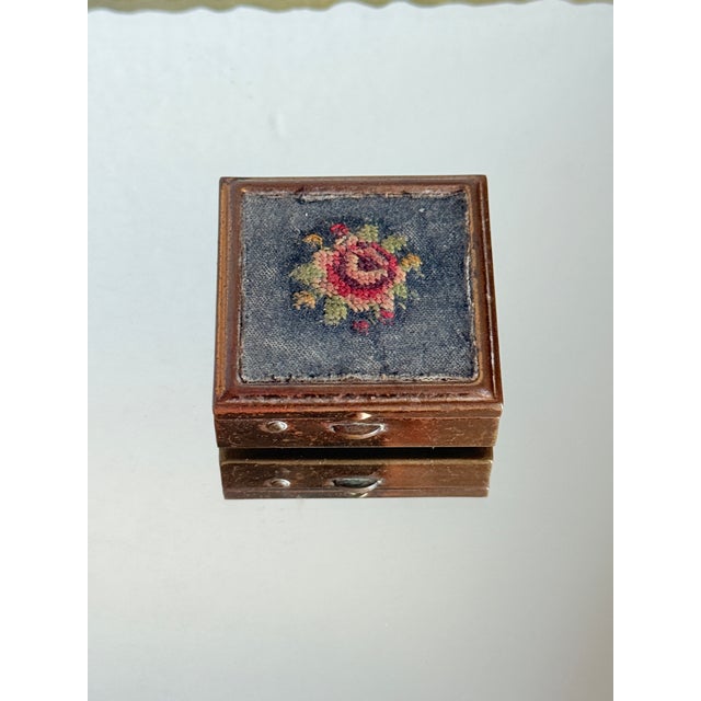Vintage Mid Century Petit Point Floral Brass Pill Box Viennese Needlepoint Vanity Box For Sale In New York - Image 6 of 12