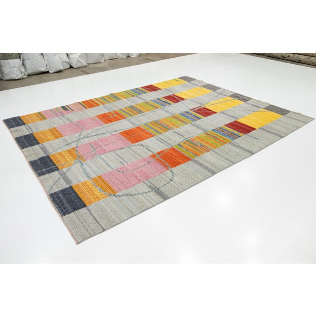 2020s Modern Turkish Hand Loom Gray Wool Rug With Multicolor Abstract Design For Sale - Image 5 of 12