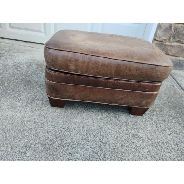 A Rare Vintage Genuine Leather Club Chair by William Alan and Ottoman For Sale - Image 4 of 9