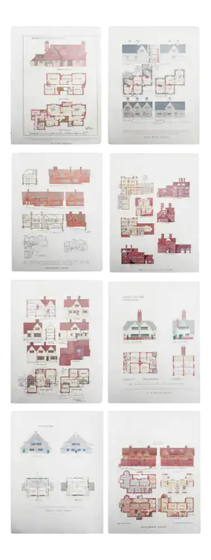 Original Vintage Prints of Architectural Drawings. 1906, Set of 8
