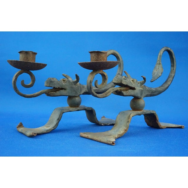 Wrought Iron Candelabras with Dragon Heads, Italy, 1920s, Set of 2 For Sale - Image 9 of 18