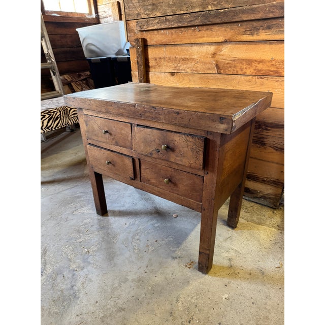 French Provincial 19th-Century European Provincial 4-Drawer Rustic Work Table For Sale - Image 3 of 11