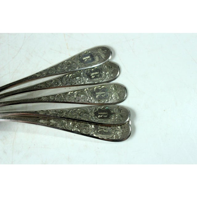 1910 - Art Nouveau Silver (German 800) tea spoons hallmarked with half moon and crown - with fine engraving - monogrammed...