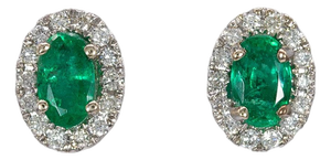 Emerald Stud Earrings With Earth-Mined Diamond Accents: Solid 14k Gold, A Pair