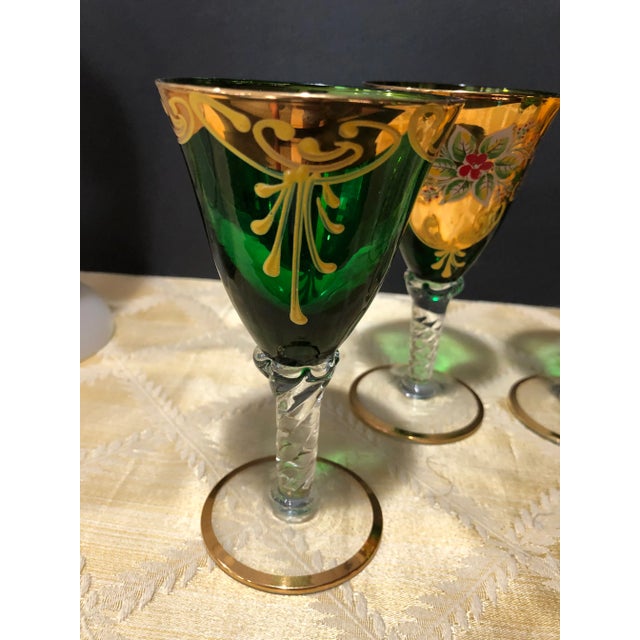 Vintage Italian Cordial Green & Gold Bohemian Goblets Set of 4 Chairish