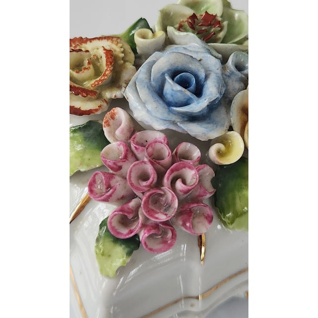 1950s Mid-Century European Porcelain Floral Encrusted Trinket Box, K&o Mark, Circa 1960s For Sale - Image 5 of 16