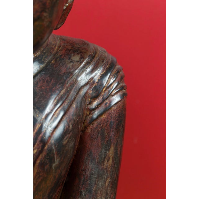 18th Century Thai Hand Carved Lacquered Wood Sculpture of a Seated Monk For Sale - Image 10 of 13