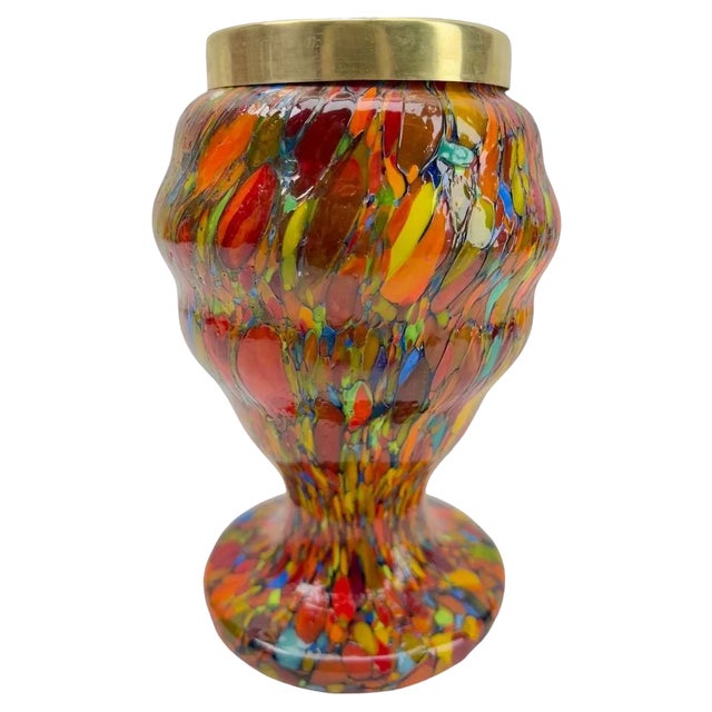 Kralik Pique Fleurs Vase, in Multi Color Decor with Grille, Late 1930s For Sale