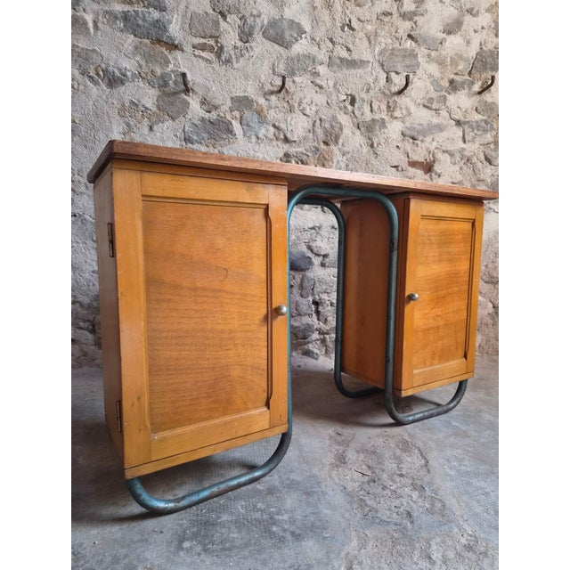 French Modern Beech and Tubular Steel Writing Desk, 1930s For Sale - Image 17 of 18