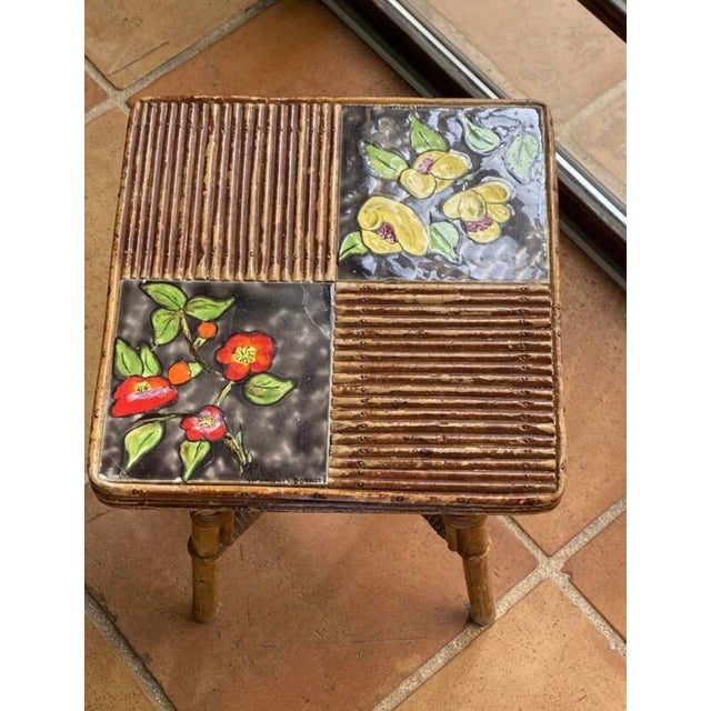 Coffee Table in Rattan and Ceramic attributed to Audoux and Minet attributed to Adrien Audoux & Frida Minet, 1950s For Sale - Image 14 of 15