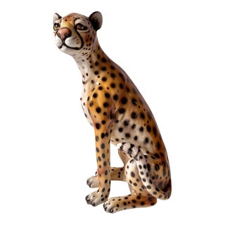 Vintage Large Italian Porcelain Cheetah Statue For Sale