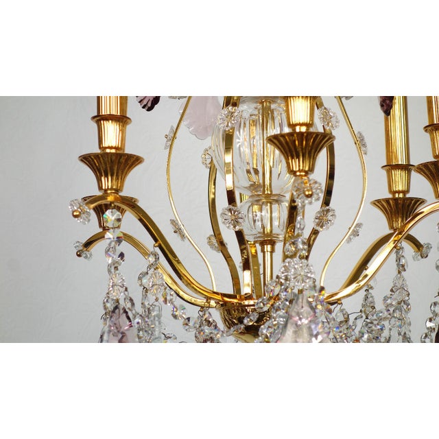24K Gold-Plated Brass and Lead Crystal Chandelier, 1970s For Sale - Image 11 of 16