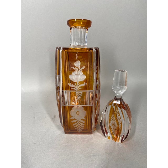 Art Deco 19th Century Bohemian Art Deco Amber Cut Crystal Carafe Decanter For Sale - Image 3 of 7
