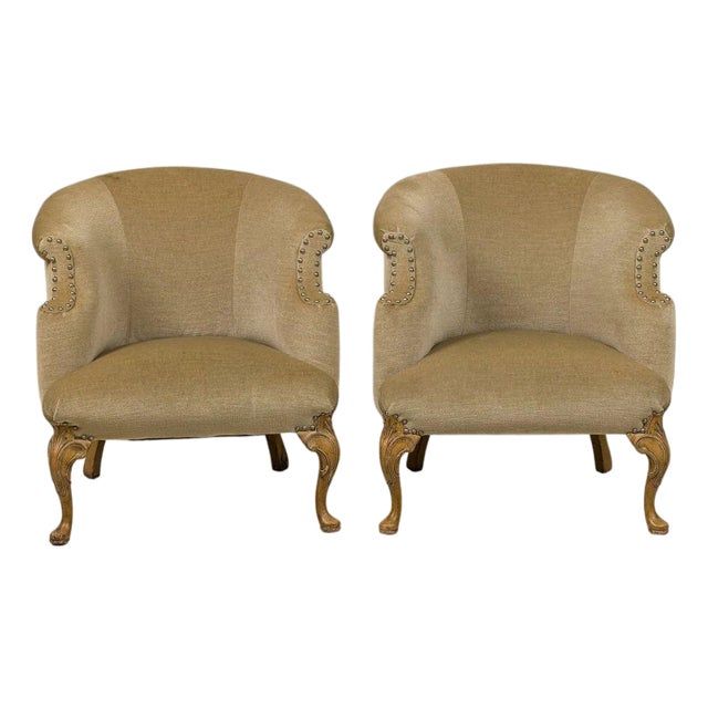 Pair of Barrel Back Louis XV Style Mohair Bergeres For Sale