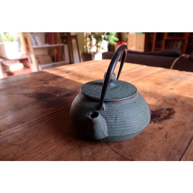 Vintage Green Cast Iron Teapot, Japanese Tetsubin Style, Ribbed For Sale - Image 11 of 11