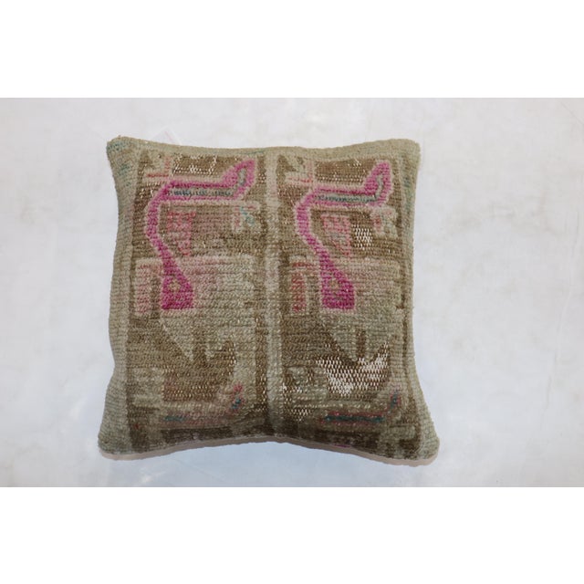 Late 20th Century Pink Brown Turkish Rug Pillow For Sale - Image 5 of 6