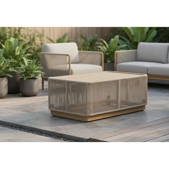 Beige Alpine Teak Outdoor Collection Beige Rope Coffee Table For Sale - Image 8 of 10