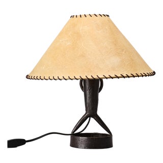Hammered Iron Table Lamp by Léopold Gest, France, 1970 For Sale
