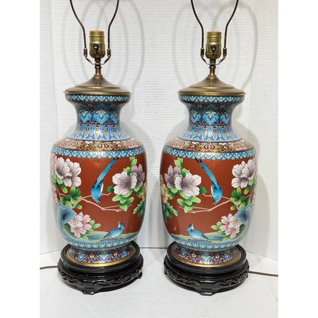 Chinese 1970s Chinese Cloisonne Vase Table Lamps - A Pair For Sale - Image 3 of 12