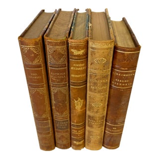 1920s Leather Bound Marbleized Swedish Books - Set of 5 For Sale