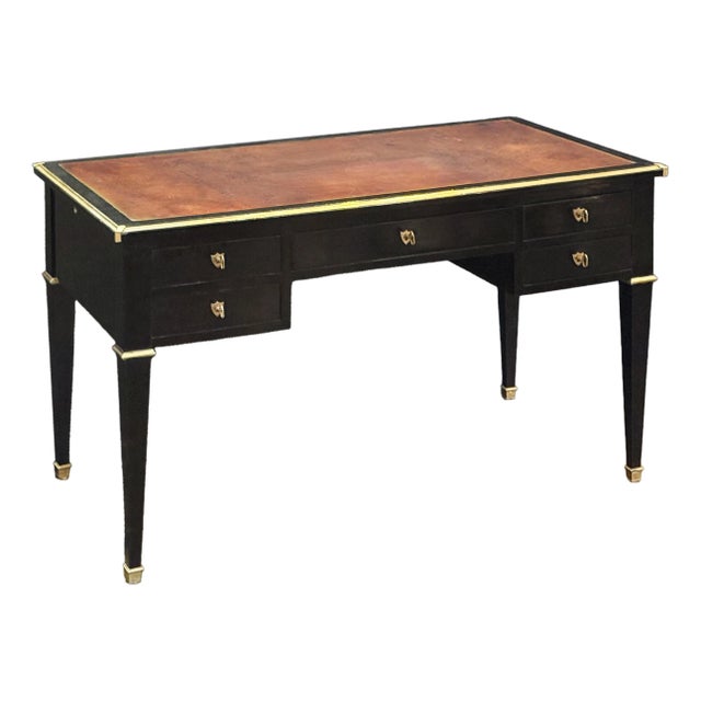 French Louis XVI Ebonized Writing Table or Desk With Embossed Leather Top For Sale
