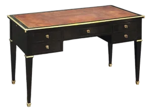 French Louis XVI Ebonized Writing Table or Desk With Embossed Leather Top