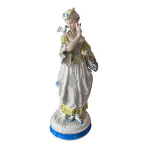 Antique Victorian Figural Porcelain 12” Statue of a Maiden Holding Flowers