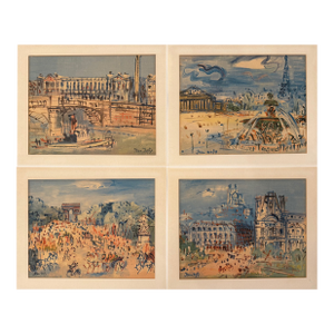 Set of 4 Vintage Prints of Paris Scenes by Jean Dufy