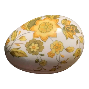 Mid 20th Century Vintage Limoges Hand Painted Porcelain Yellow Floral Egg Trinket Box, France