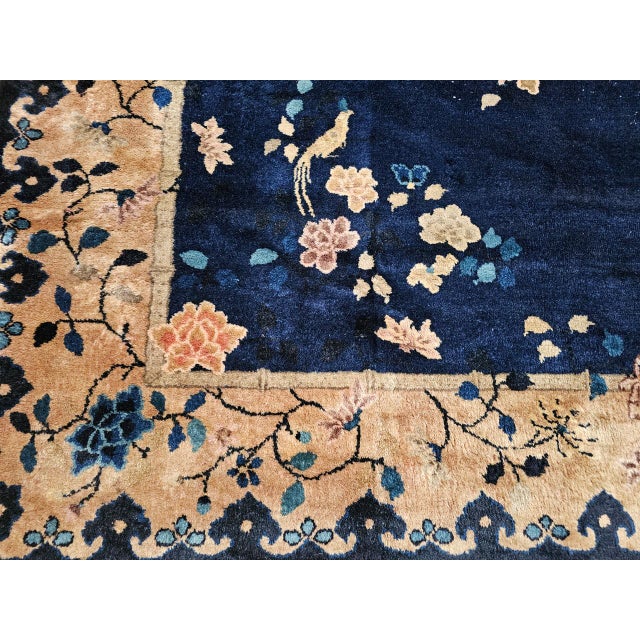 Vintage Room Size Chinese Art Deco Rug, Hand-Knotted Navy Blue, Taupe, 9' x 12' For Sale - Image 4 of 18