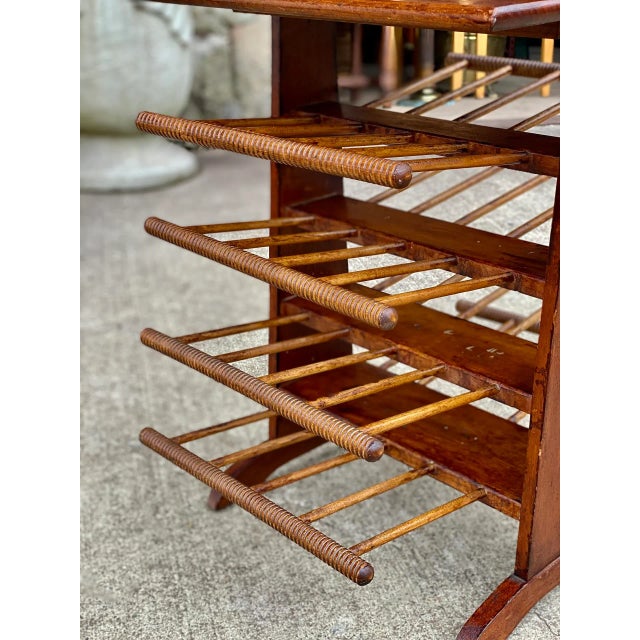 Brown Vintage Farmhouse Pine Turned Spindle Magazine Record Rack Holder For Sale - Image 8 of 11