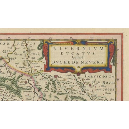 Antique Map of Nevers, Nivernais and Morvan from Blaeu, France, 1642 For Sale - Image 3 of 9