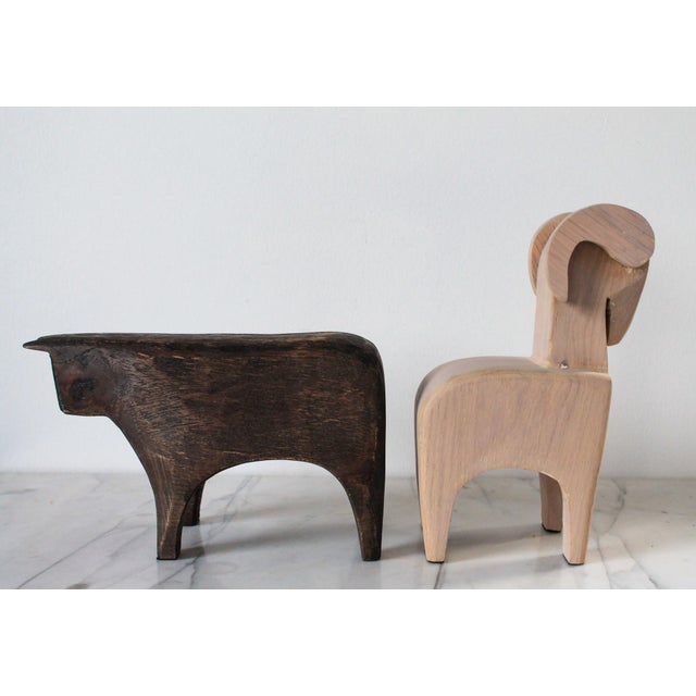 Hand Carved Crate and Barrel Brown Wood Bull Figurine Sculpture For Sale In Milwaukee - Image 6 of 13
