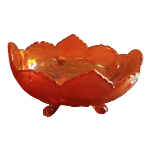 1960s Jeannette Marigold Carnival Lombardi Pattern Footed Bowl
