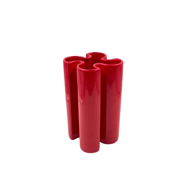 Red Franco Bettonica, Space Age Rare Red Ceramic Vase, Gabbianelli Italy Ca. 1970 For Sale - Image 8 of 12