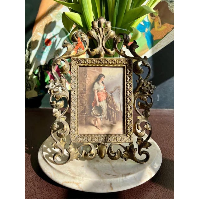 Antique Hand-Painted Original Signed Art of Porcelain Painting With Gilded Florentine Frame From Late 1800s For Sale - Image 4 of 9